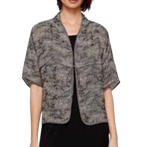 Eileen Fisher Gray Textured Open Front Cardigan Kimono Topper Coverup Large